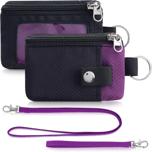 Vista 40 de Artpaxy Cartera minimalista para hombres y mujeres, llavero con bloqueo RFID, con cremallera, pequeña cartera con ventana de identificación, 2