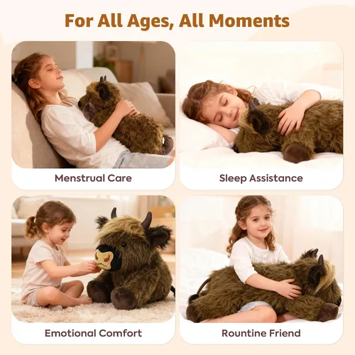 Vista 7 de Onsoyours - Animales de peluche originales de vaca de las tierras altas con peso de 3.35 libras, 20 pulgadas, grandes para microondas para aliviar