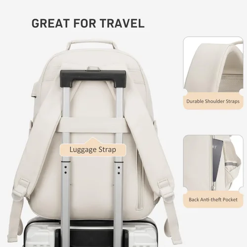 Vista 5 de WINDARS Mochila escolar para adolescentes y niñas, bonita mochila para laptop para mujeres y estudiantes, bolsas de escuela secundaria, bolsa Beige
