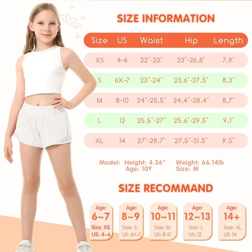 Vista 6 de Pantalones cortos deportivos para niñas, de secado rápido, con bolsillo con cremallera, para adolescentes y niños, pantalones cortos deportivos