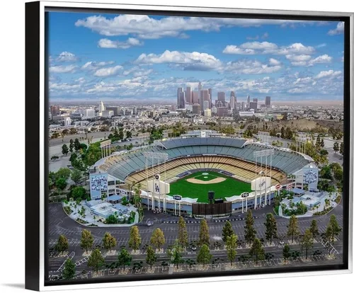 Vista 8 de CANVAS ON DEMAND Estadio Dodger de Los Ángeles Lienzo Enmarcado Flotante Negro Arte de Pared Impreso por Copterpilot Photography, Fotografía