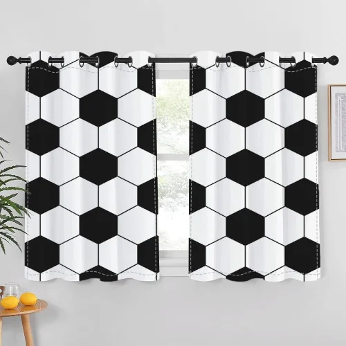 Vista 34 de Cortinas opacas de fútbol para dormitorio de niños, con temática deportiva, para sala de fútbol, cortinas de fútbol en blanco y negro