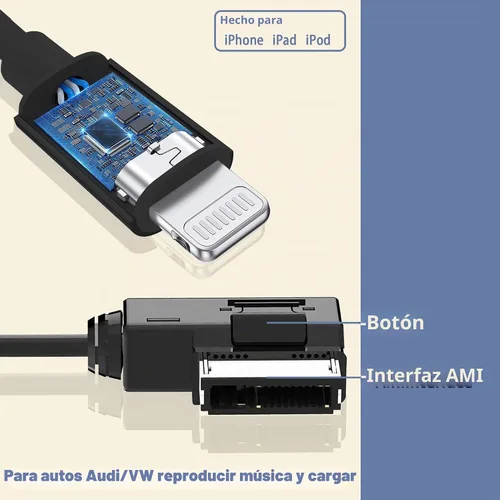 Vista 3 de Cable auxiliar AMI MMI para Audi compatible con iPhone 14/13/12