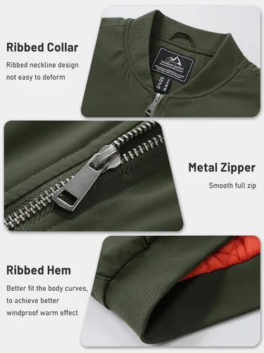 Vista 6 de TACVASEN - Chaqueta bomber para hombre, cortavientos, chaqueta térmica acolchada, abrigada, para invierno