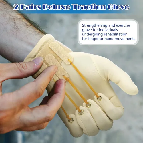 Vista 5 de Panitay 2 pares de guantes de ejercicio de tracción Mano Dedo Fortalecimiento Pulgar Flexion Guante de terapia física para aumentar la fuerza