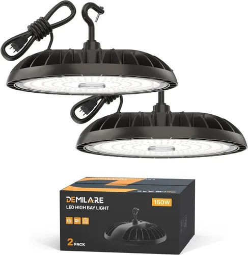 Vista 11 de Luces LED regulables de alta bahía de 150 W - 22500 LM, 2 unidades, 0-10 V regulables, blanco brillante de 5000 K para granero, garaje y taller