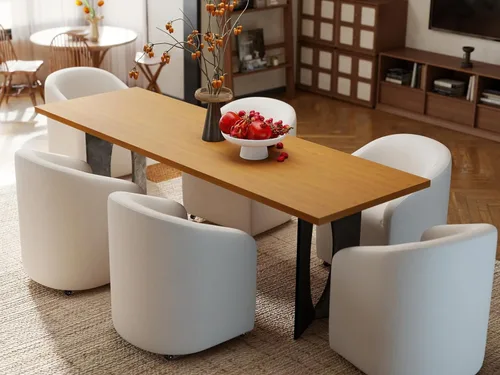 Vista 15 de Sillas de comedor de barril con ruedas, sillas tapizadas de lino beige para comedor y cocina, sillón lateral moderno con ruedas para dormitorio