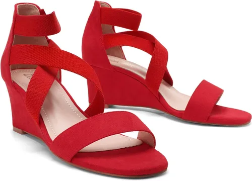 Vista 3 de Dream Pairs - Sandalias de tacón de cuña bajo con correa elástica de tobillo para mujer