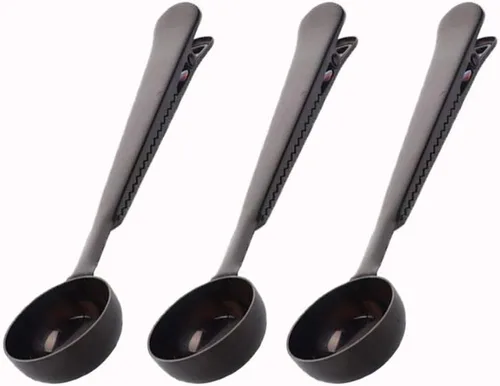 Vista 6 de Cuchara y clip de café de 3 piezas, cuchara de acero negro+oro+oro rosa