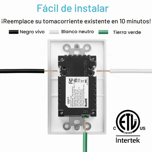 Vista 8 de Geeni Toma de corriente de pared con cargador USB de alta velocidad de 2 puertos: Tomas de corriente USB duales y de alimentación, solución de carga