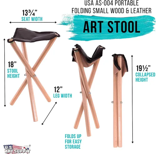 Vista 3 de US Art Supply - Taburete plegable portátil de tres patas para artistas de madera