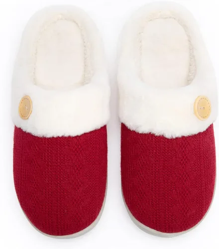 Vista 5 de Chantomoo Womens Slipper Warm Comfy Memory Foam House Slippers Knitted Shoes Faux Fur Lined Anti-Skid Rubber Sole Bedroom Cozy Indoor Outdoor