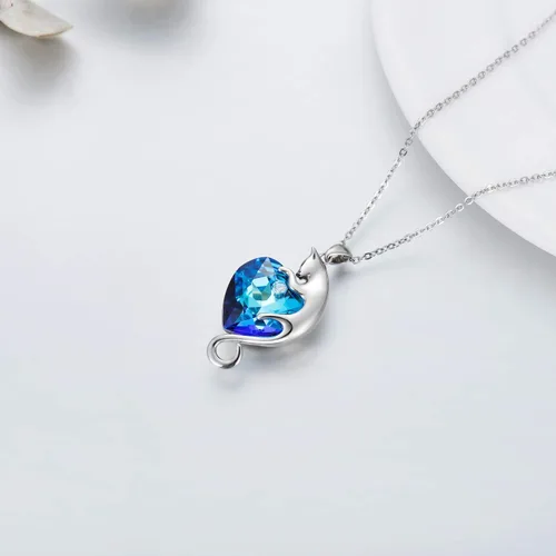 Vista 4 de AOBOCO Cat Necklace for Women 925 Sterling Silver Cat Pendant Necklace Embellished with Crystals from Austria, Mother's Day Cat Jewelry Gifts for