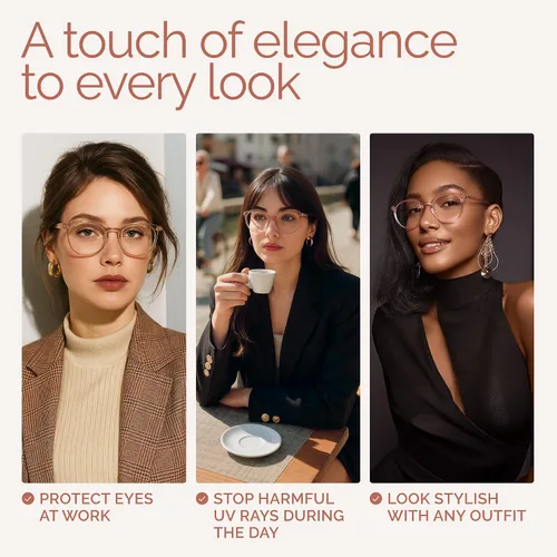 Vista 5 de Miyya - Lentes con bloqueo de luz azul para mujeres, lentes modernos redondos transparentes anti luz azul, antifatiga ocular y antirreflejante UV