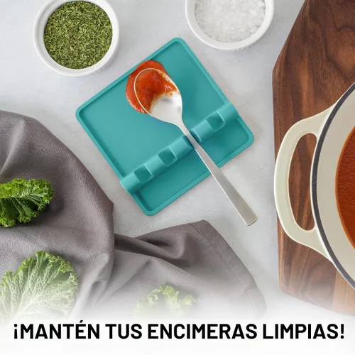 Vista 2 de Zulay Kitchen - Reposa utensilios de silicona con bandeja antigoteo para múltiples utensilios de cocina, reposacucharas sin BPA y resistente al Azul