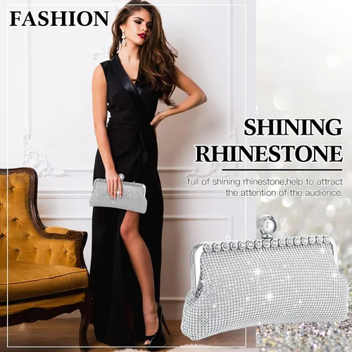 Vista 2 de Bolso de mano para mujer, bolso de noche con diamantes de imitación y purpurina de doble cara con cadena, bolso cruzado de hombro para fiesta
