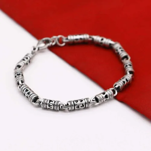 Vista 7 de Vintage Men 100% 925 Pulsera de plata esterlina punk hip-hop masculino sólido plata pura 7-8 pulgadas cadena mano catenaria joyería