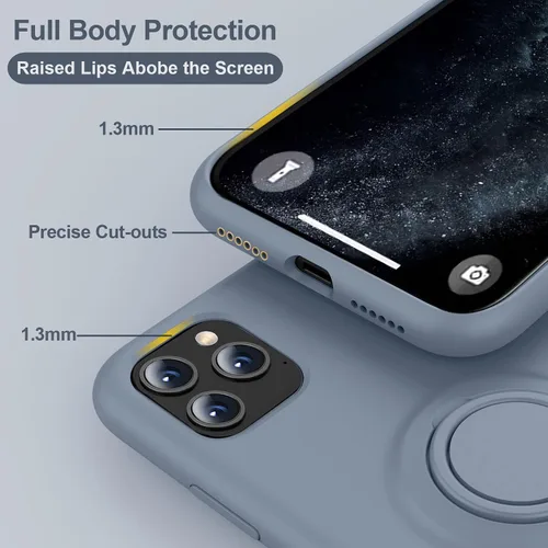 Vista 6 de Thomo Funda para iPhone 11 Pro Max [soporte de anillo de silicona líquida] [forro de microfibra antiarañazos], funda protectora de cuerpo completo