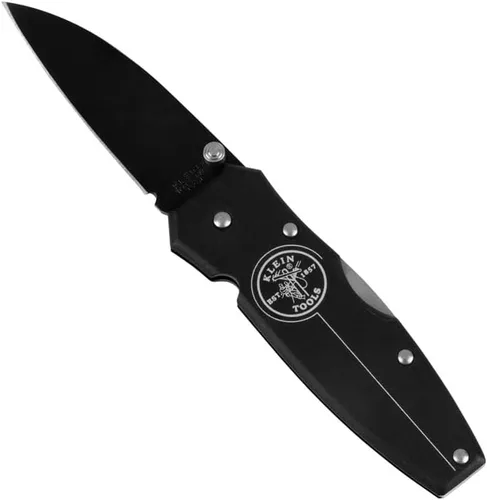 Vista 2 de Klein Tools 44000-BLK Cuchillo de bloqueo ligero negro con mango de aluminio negro, hoja de punto de caída de 2-1/4 pulgadas