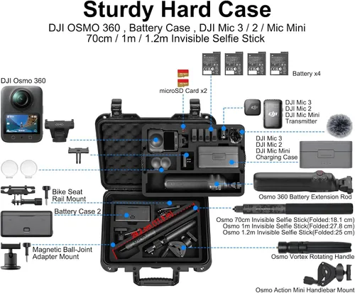 Vista 2 de Lekufee Funda rígida impermeable para cámara DJI Osmo 360, Adventure Combo, batería (7 unidades), DJI Mic 3/2/Mic Mini y accesorios (solo funda)