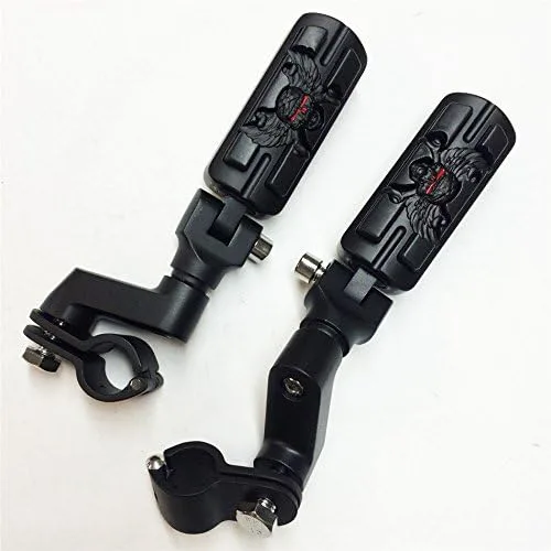 Vista 8 de Forma de zombi de calavera de ala de 1 1/4 "Highway Radical Stiletto 4475 Foot Pegs Abrazaderas para Harley Sportster Touring Cuerpo Negro Goma por