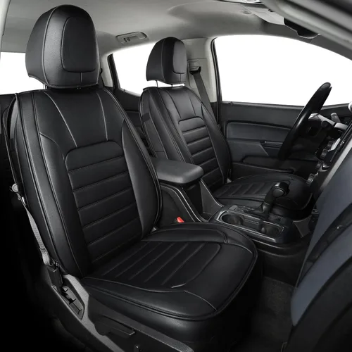 Vista 13 de LUCKYMAN CLUB Fundas de asiento Chevy Colorado para camión de trabajo Crew Cab Z71 LT ZR2 2015-2022 con piel sintética (negro)