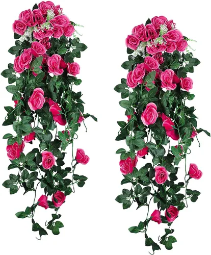 Vista 25 de RECUTMS - Guirnalda de flores artificiales colgantes de rosas negras, 2 guirnaldas florales falsas de 3.3 pies con 30 luces LED para pared
