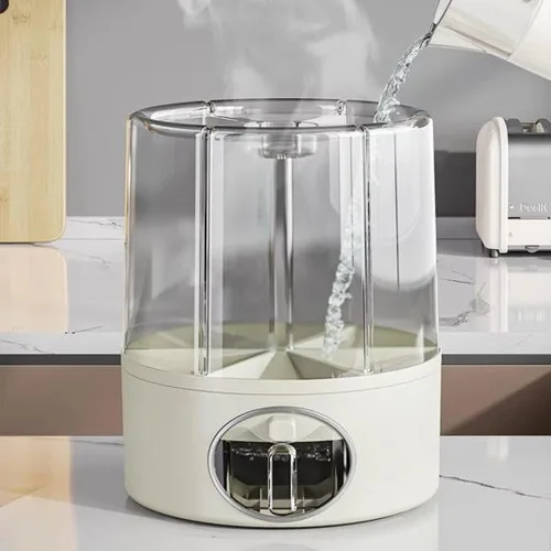 Vista 7 de Dispensador de alimentos giratorio de 6 rejillas prémium con tapa sellada, contenedor de almacenamiento de granos de rotación de 360° para arroz