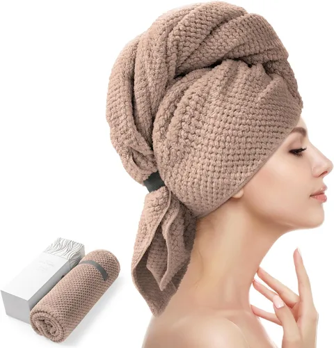 Vista 11 de YFONG Toalla Envolvente Grande para Cabello para Mujeres, Toalla de Cabello de Microfibra Súper Absorbente para Cabello Rizado, Turbantes de Cabello