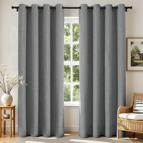 Vista 35 de Joydeco Cortinas opacas de 84 pulgadas de largo, 2 paneles burg, cortinas de oscurecimiento de habitación para dormitorio, cortinas térmicas Negro