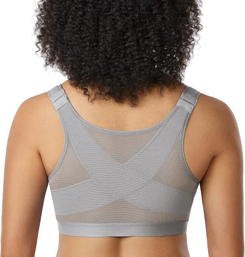 Vista 7 de DELIMIRA - Brasier para mujer con cierre frontal, cobertura total, soporte de espalda, corrector de postura, sin aro Negro