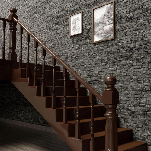 Vista 5 de Paneles de pared 3D para despegar y pegar en piedra negra y gris, 10 piezas de papel tapiz 3D de espuma XPE, paneles de pared de ladrillo sintético