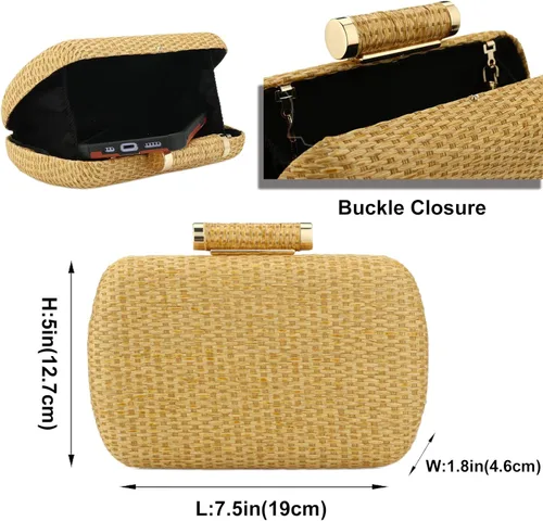 Vista 2 de YYW Bolso de mano de paja para mujer, boda, tejido a mano, pajita, fiesta, boda, verano, playa, bolso de mano de mimbre