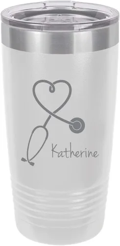 Vista 11 de Estetoscopio Enfermera Personalizable Añade Tu Texto Personalizado Vaso Aislado 20 Oz Taza De Café De Viaje Personalizable (Negro)