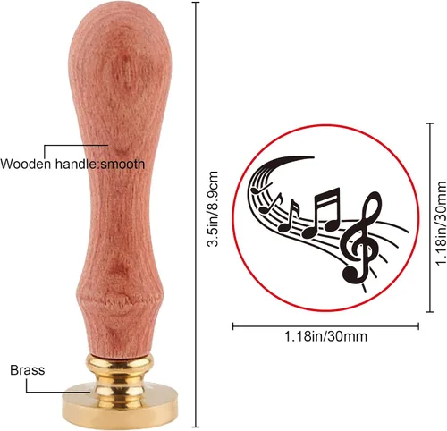 Vista 2 de SUPERDANT Sello de cera con letras musicales de 1.18 pulgadas, sello de sellado de notas para entusiastas de la música, mango de madera, extraíble