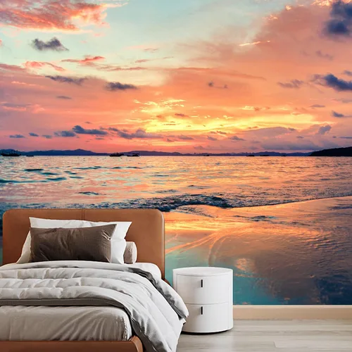 Vista 10 de wall26 Adhesivo mural removible para pared, isla tropical púrpura, playa, naturaleza, desierto, fotografía, realismo, paisaje rústico, decorativo