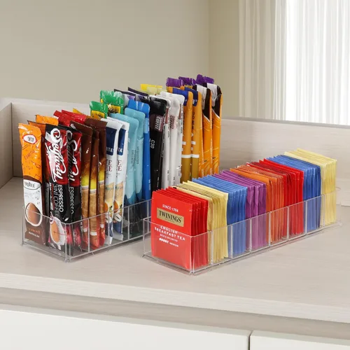 Vista 9 de Paquete de 6 organizadores de bolsas de té, organizador de té, 8 Soporte para bolsitas de té; organizador de cajones de cocina; plástico