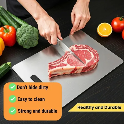 Vista 4 de Tabla de cortar de titanio para cocina, tablas de cortar de titanio 100% puro, juego de tablas de cortar de acero inoxidable 304 de grado