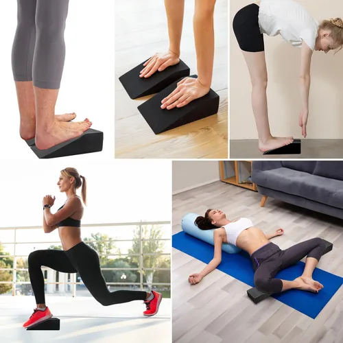 Vista 5 de Paquete de 2 cuñas para sentadillas, cuña de ejercicio de muñeca de pie para sentadillas, yoga, flexiones, equilibrio, estiramiento, fuerza