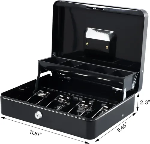 Vista 5 de KYODOLED Caja de efectivo con bandeja de dinero, cerradura de llave con cable de seguridad y bolsa impermeable, 11.81 pulgadas de largo 9.45