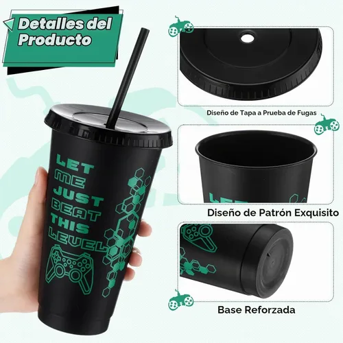 Vista 3 de Mifoci - 12 tazas para jugadores con tapas y pajillas, color negro