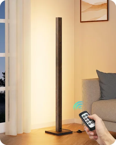 Vista 11 de EDISHINE Lámpara de pie de esquina de madera LED, lámpara de pie moderna regulable con control remoto, lámparas de pie minimalistas para sala