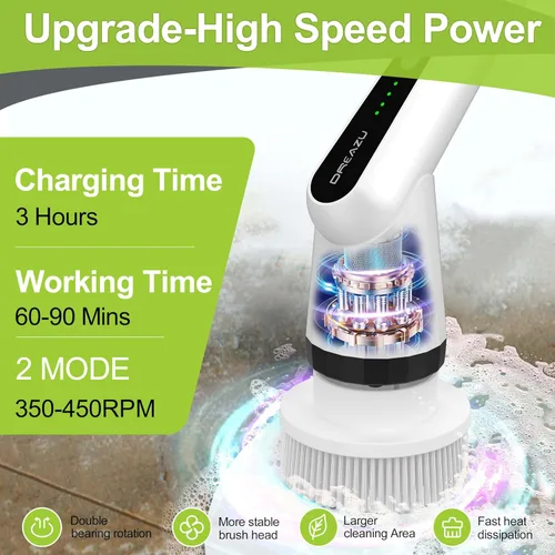 Vista 3 de Cepillo Fregador Eléctrico, Cepillo Fregador Eléctrico IPX7 para Ducha, Cepillo de Limpieza Eléctrico Fregador con 7 Cabezales de Cepillo