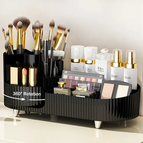 Vista 13 de COMFYROOM Organizador de maquillaje para tocador con soporte para brochas, organizador de maquillaje cosmético de 3 capas, organizador de maquillaje