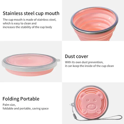 Vista 7 de Taza plegable de silicona plegable – Taza ligera y expandible – Taza portátil reutilizable para viajes, camping, senderismo, supervivencia, picnic