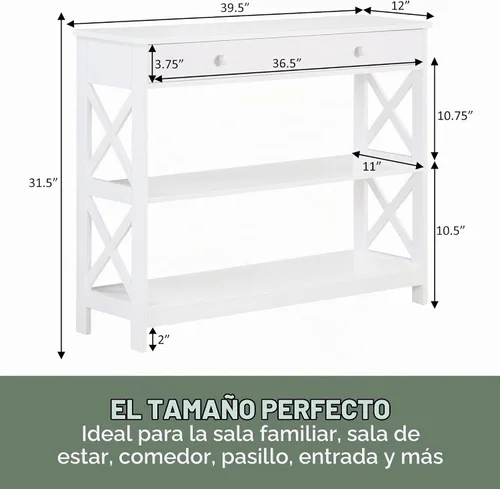 Vista 3 de Convenience Concepts - Mesa auxiliar con 1 cajón, color blanco, colección Oxford