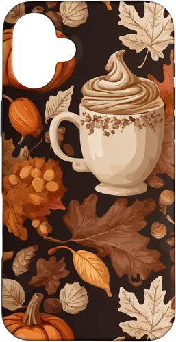 Vista 23 de Warm Autumn Stylish Coffee Cup Design - Fall Leaves Pattern Case for iPhone 17