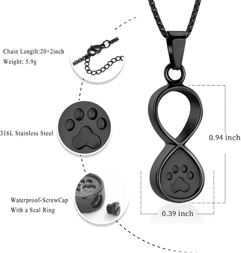 Vista 2 de Oinsi Infinity Love Joyería de Cremación de Mascotas para Cenizas de Perro/Gato Recuerdo Funerario Collar con Colgante de Urna Joyería Conmemorativa