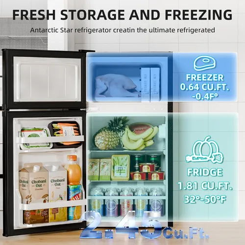 Vista 3 de Antarctic Star Mini refrigerador con congelador, refrigerador compacto de doble puerta, termostato ajustable, refrigerador pequeño para dormitorio
