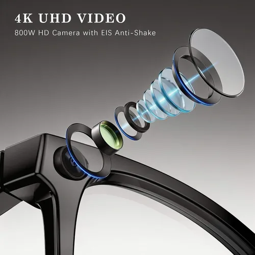 Vista 2 de EarlySincere Lentes inteligentes con cámara EIS 4K y asistente de voz AI, lentes polarizados con traducción en vivo, Bluetooth 5.4, lentes grises